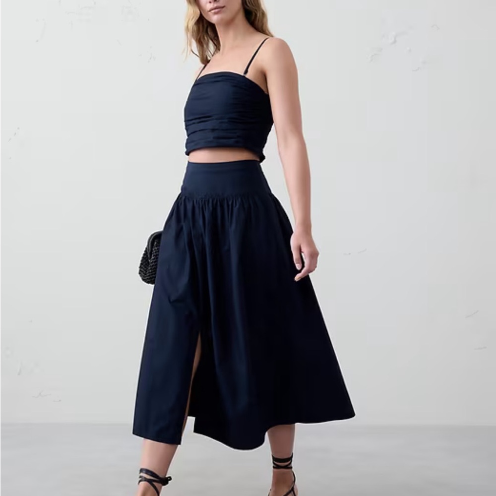 Banana Republic Blue Midi A-Line Skirt with Slit